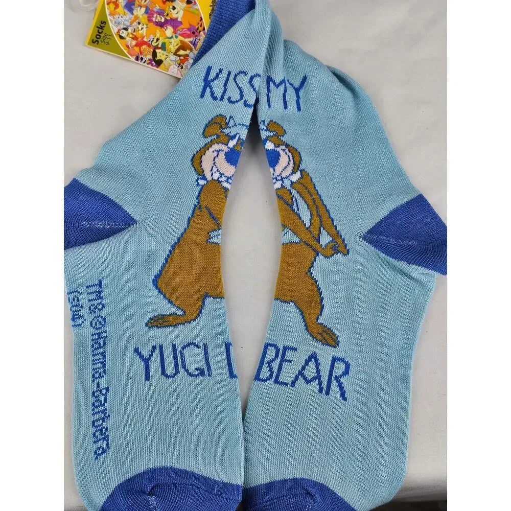 HANNA-BARBERA WOMEN'S BLUE YUGI BEAR CREW SOCKS SINGLE CARTOON SIZE 9-11 NWT